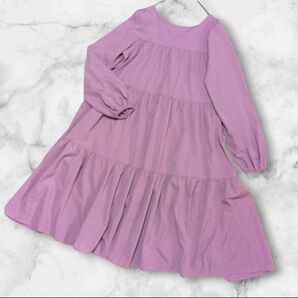 グリーム gleam ティアードワンピース ロング フレア Aライン 体型カバー Vネック 紫外線カット 無地 フェミニン
