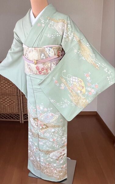 4点フルセット 正絹 訪問着 袋帯 帯揚げ 帯締め