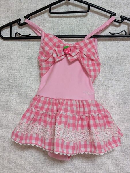 メゾピアノ ギンガムチェック ピンク いちご サイズ100 ワンピース水着