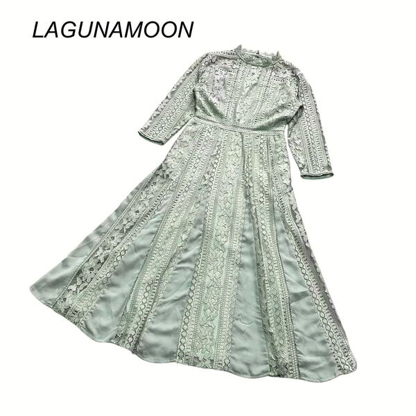 LAGUNAMOON LADY MIX レースフレアーワンピース グリーン