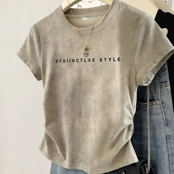 レディース 半袖Tシャツ ウエストシャーリング カーキー X-XL細身 新品