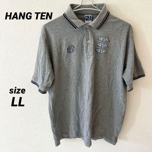 HANG TEN ハンテン ポロシャツ グレー 半袖 トップス LL メンズ ロゴ入り 半袖ポロシャツ