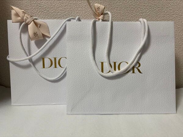 Dior ショッパー 白 2枚セット 専用リボン付き 定番 紙袋 ショップ袋 ブランド紙袋 Christian