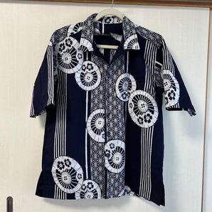 浴衣 アロハシャツ シャツ 傘 リメイク ハンドメイド 紺色