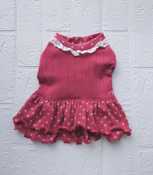 犬服ハンドメイド ベリーピンク ワンピース M