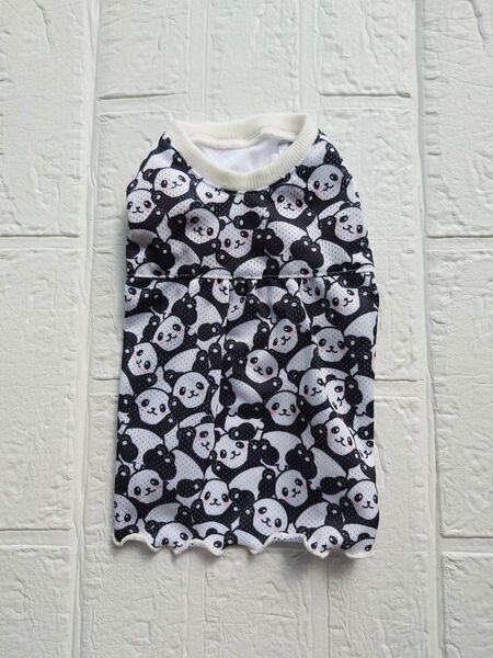犬服ハンドメイド メッシュ パンダワンピース XS