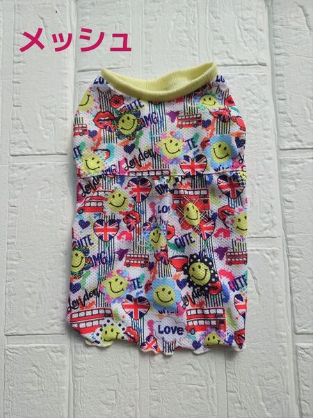 犬服ハンドメイド メッシュ スマイルワンピース M