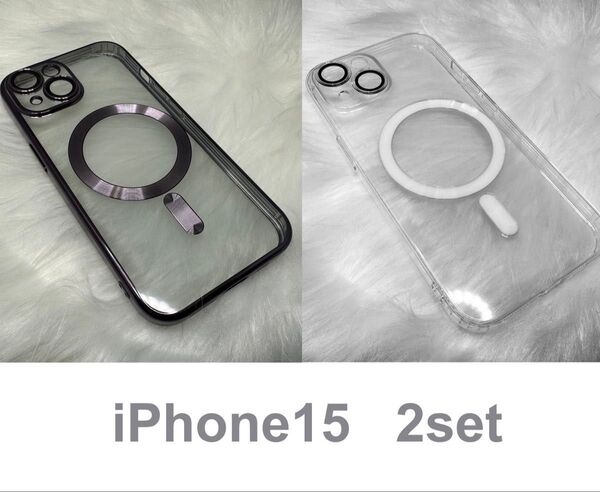 iPhone15 ケース 2set 【未使用】 カバー パープル クリア