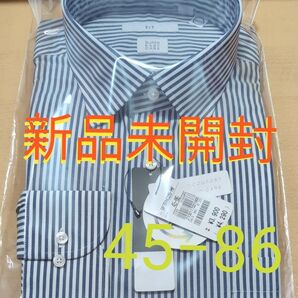 (45−86)ワイドカラーストライプシャツ FITモデル 形態安定 ストレッチ RENU