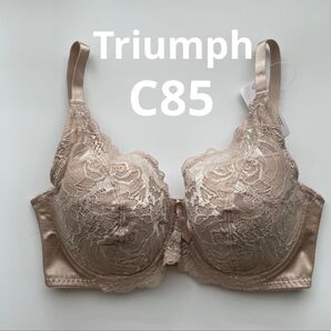 新品 トリンプ C85 ベージュ フルカップブラ 花柄レースブラ