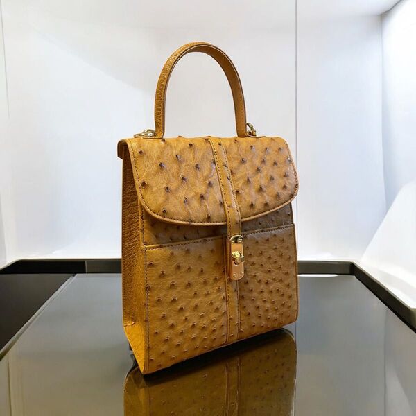 【美品】 本革 オーストリッチ 型押し 3WAY バッグ ショルダー リュック ハンド