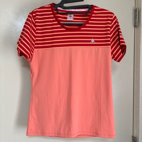 ルコック le coq sportif ボーダー柄 Tシャツ オレンジ テニスウェア ゲームシャツ