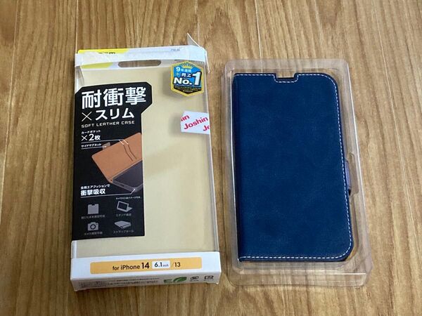 ELECOM iPhone 14/iPhone 13用レザーケース 手帳型 耐衝撃 磁石付き ネイビー PM-A22APLFYNV