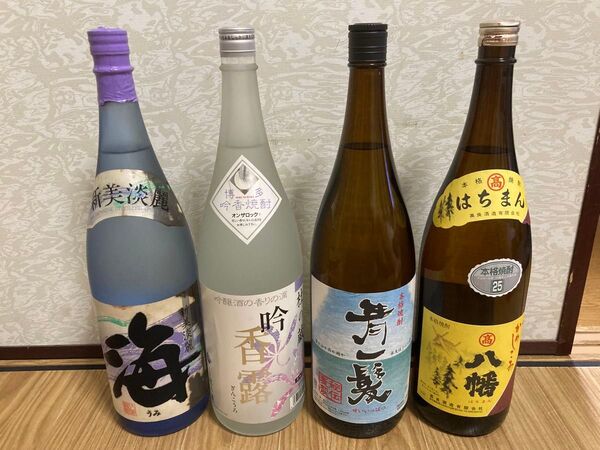 1.8L 焼酎4本セット 高良酒造 かめしこみ八幡 久保酒造 本格焼酎 青一髪 杜の蔵 吟香露 大海酒造 新美淡麗 海(汚れ有り)