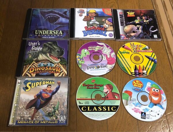 古いアメリカのPCソフト Win95-98頃のソフト CD-ROM ディスク9枚 動作未確認 スーパーマン トイストーリー他
