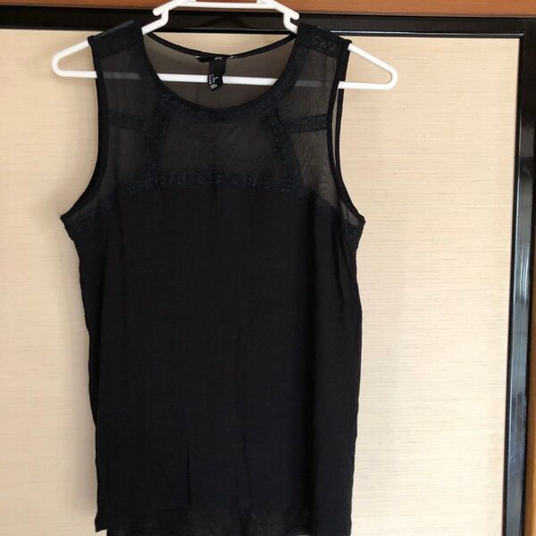 H&M ノースリーブ トップス シースルー レース ブラック