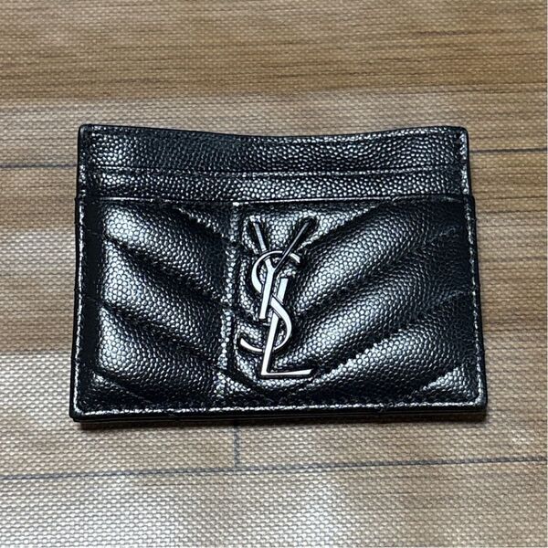 SAINT LAURENT サンローラン YSLロゴ レザー Vステッチ カードケース ブラック フラグメントケース