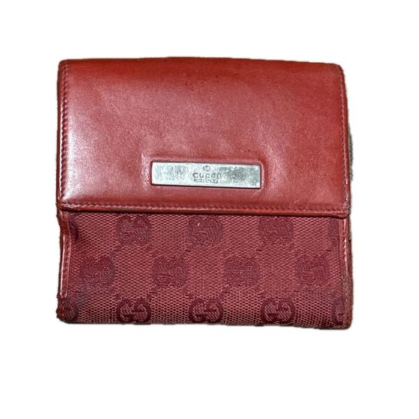 グッチ GUCCI 財布 二つ折り GG柄 キャンバス レザー 本革 Wホック 両面開き 035 3731 2146 赤 レッド