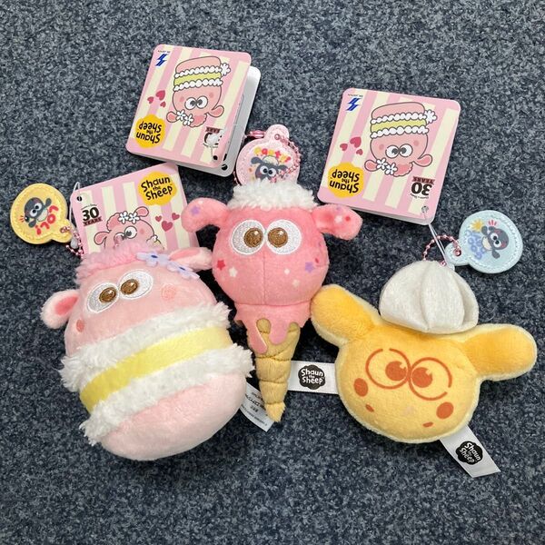 ひつじのショーン CUTE SHAUN スイーツマスコット 全3種 ぬいぐるみ マスコット キーホルダー ピンク 30周年
