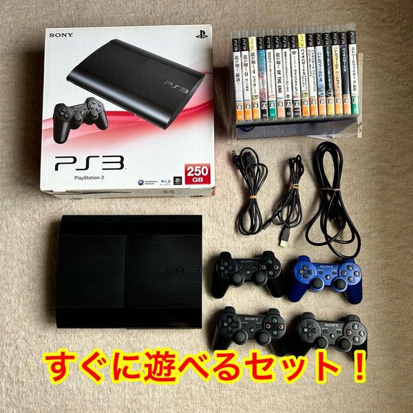 SONY PS3 CECH-4000B PlayStation3 ブラック本体ソフト15本 コントローラー4個 動作確認済 ps3