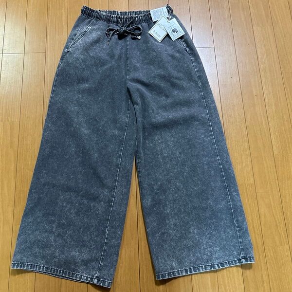 インディゴ染め デニムワイドパンツ L ブラック