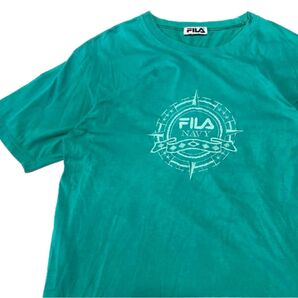 【ビンテージ】OLD FILA フィラ ロゴ刺繍Tシャツ マレーシア製 XL 半袖カットソー EU古着 80s 緑 vintage