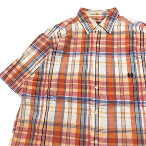 【美品】CHAPS チャプス オーバーサイズリネンシャツ M 綿麻 チェック 半袖 90s US古着 vintage ビンテージ