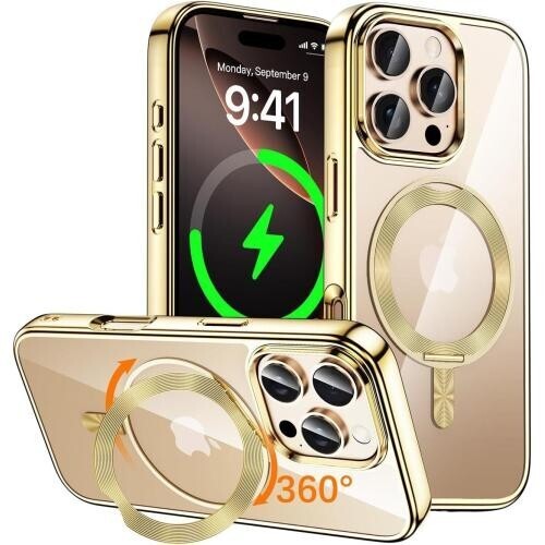 iPhone 16 Pro Max 用 ケース MagSafe対応 CDリング 360°回転スタンド 縦横両対応 真空メッキバンパ