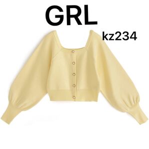 新品 GRL ラグランスリーブパールボタンニットカーディガン イエロー【kz234】