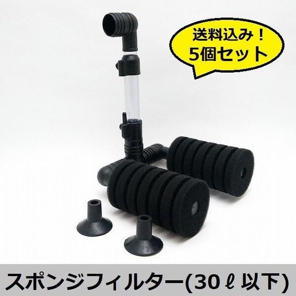 お徳用!5個セット【30リットル以下水槽用】高性能スポンジフィルター(ダブルスポンジ) 5