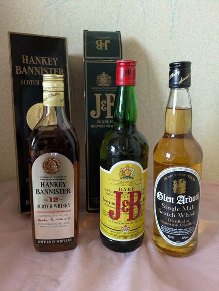 スコッチウイスキー 3本セット 古酒 ハンキーバニスター12年特級、 J&Bレア特級、グレンアードッホシングルモルト
