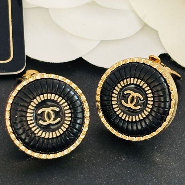 CHANEL シャネル イヤリング ココマーク ヴィンテージ ブラック×ゴールド