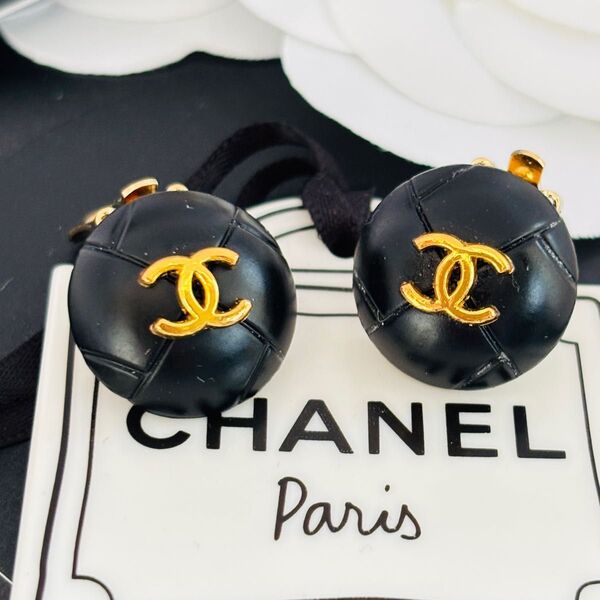 CHANEL シャネル イヤリング ココマーク ヴィンテージ ブラック ゴールド