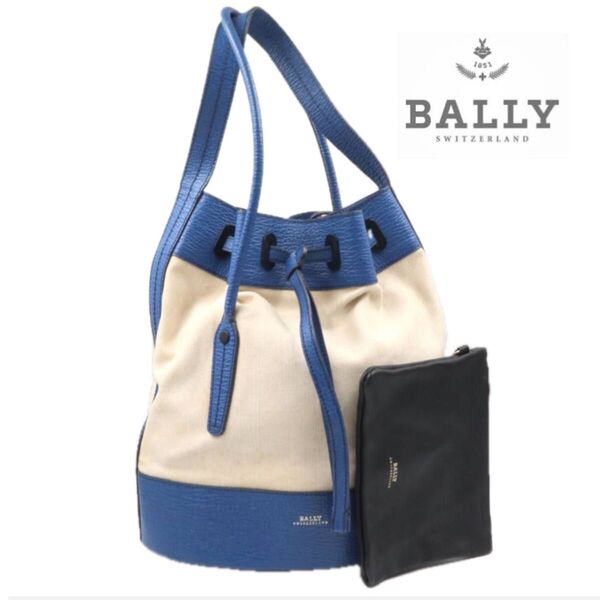 BALLY バリー キャンバス×レザー 巾着型 ショルダーバッグ 肩掛け