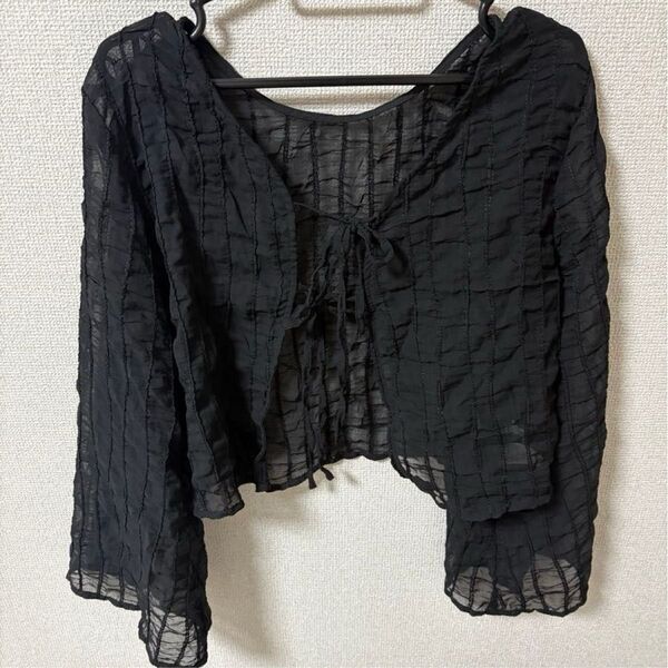 黒 レース 長袖 シアーシャツ リボン Forever21 ブラック トップス