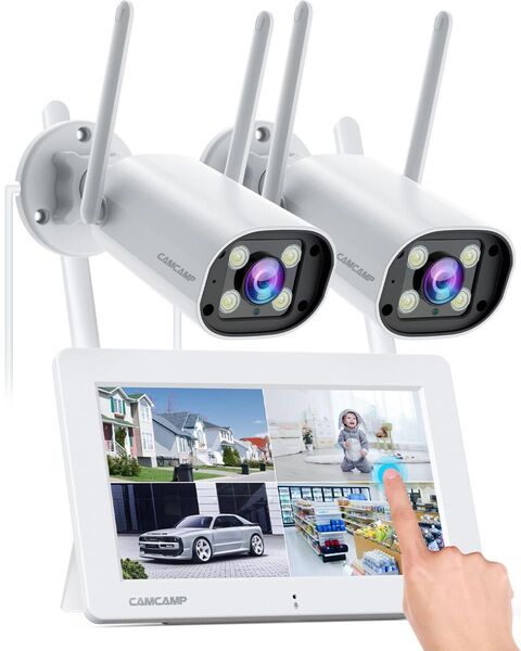 【定価32888円】CAMCAMP 防犯カメラ 監視カメラ 2台セット モニター ワイヤレス 工事不要 簡単操作 双方向通話