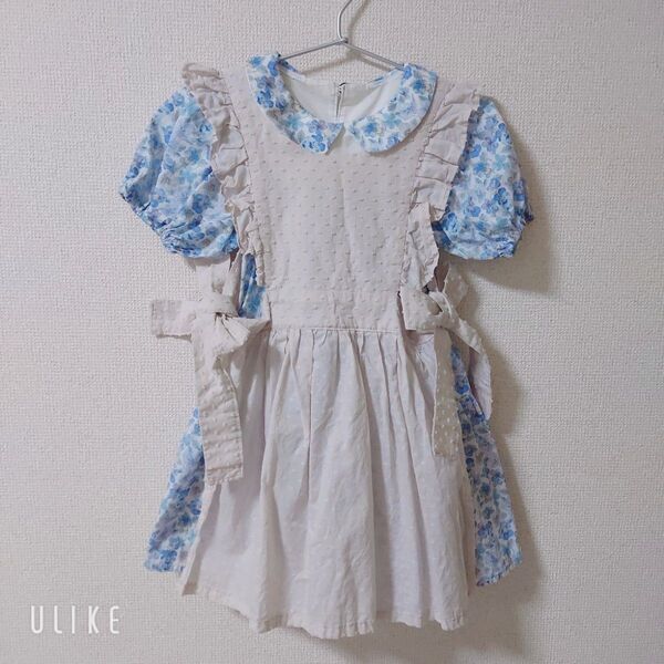 ハンドメイド リバティ 総柄 ワンピース エプロンワンピース セット シンクオブミー 90