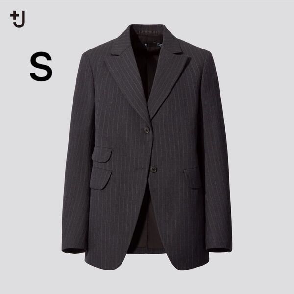 【美品UNIQLOユニクロ】+Jプラスジェイ ウールブレンドテーラードジャケット S グレーストライプ ジルサンダーコラボ