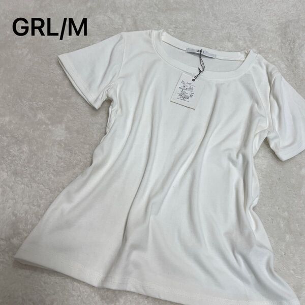 【新品タグ付】シンプル白ホワイト無地カットソー半袖TシャツMクルーネック トップス