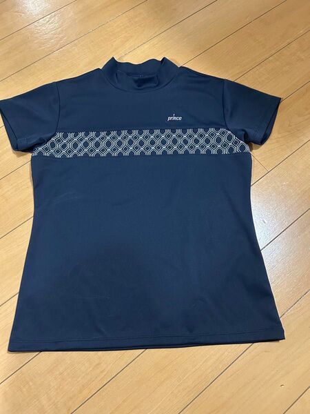 ネイビー 幾何学模様 prince Tシャツ Mサイズ モックネック 半袖Tシャツ