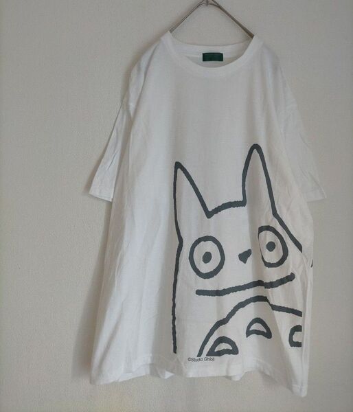 ジブリ美術館 となりのトトロ Tシャツ こんにちはトトロ 白×グレー Lサイズ