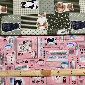 NO.43 コットン生地 猫柄生地 フェリシモ猫部 霜田有沙コラボデザイン コットンキャンバス ハギレ 2枚セット
