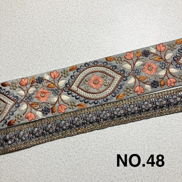 NO.48 インド刺繍リボン 50cm 2本セット 合計1M