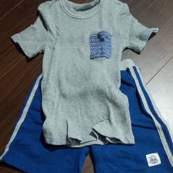 キッズ服 2点セット Tシャツ ハーフパンツ グレー ブルー