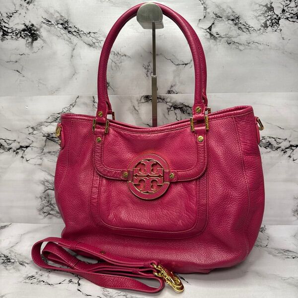 (美品)大人気、トリーバーチ、2wayバッグ、オールレザー、シボ革、金、デカロゴ、TORY BURCH、ハンドバッグ、 ショルダー
