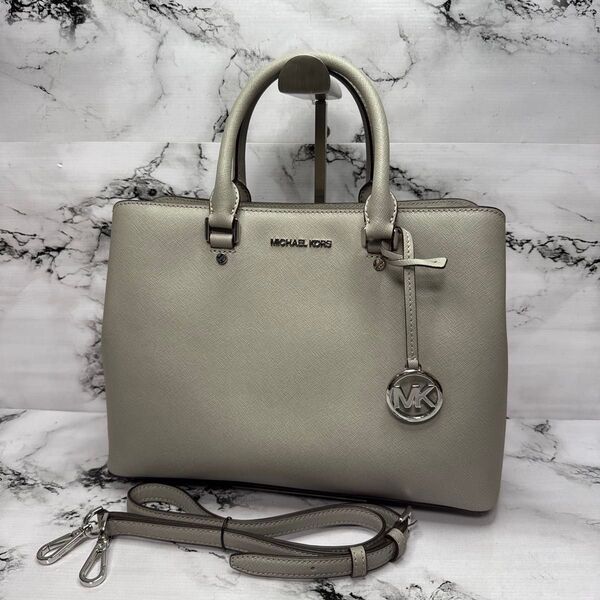 (美品)人気、マイケルコース、2way、人気色、グレージュ、オールレザー、シボ革、MICHAEL KORS、ハンドバッグ、高級感
