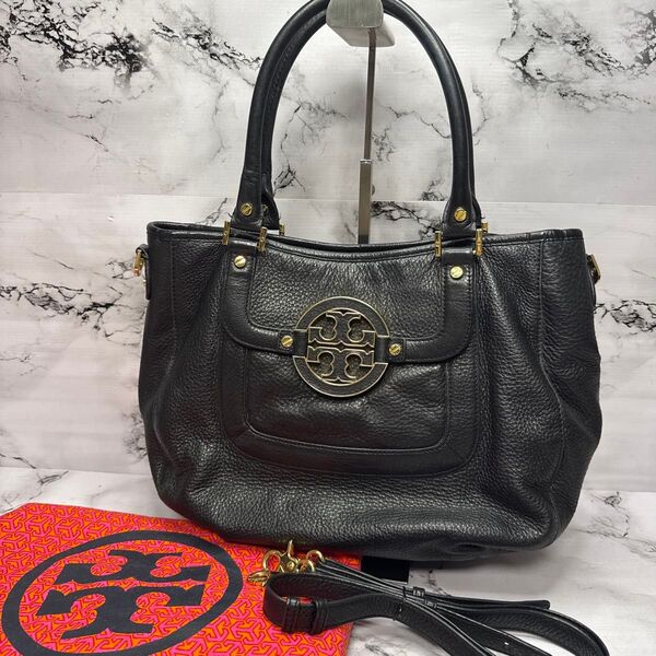 (美品)大人気、トリーバーチ、2wayバッグ、オールレザー、シボ革、金、デカロゴ、TORY BURCH、ハンドバッグ、肩掛け