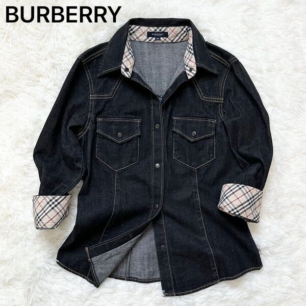 美品 BURBERRY LONDON バーバリーロンドン デニムジャケット シャツ ノバチェック 38 M