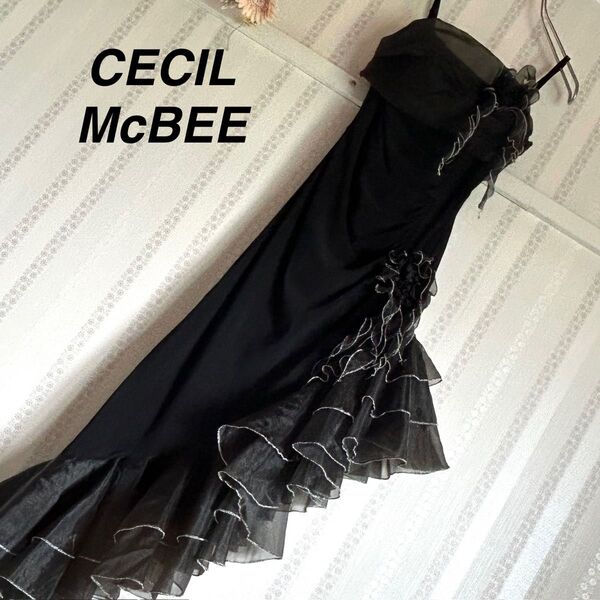 CECIL McBEE セシルマクビー ロングドレス フリル 黒 パーティ ダンス Mサイズ