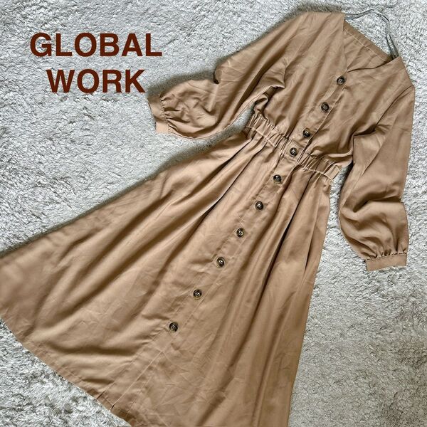 GLOBAL WORK グローバルワーク ロングワンピース Aライン 長袖 ブラウン Mサイズ